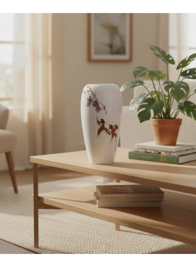 AKDC Decorative Fibre Floor Vase – Elegant White Finish with Artistic Birds Artwork, 26 cm - Image 2